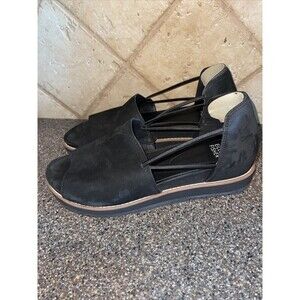 EILEEN FISHER Spell D'Orsay Flat Sandals Women's Sz 9 Open Toe Leather Black
